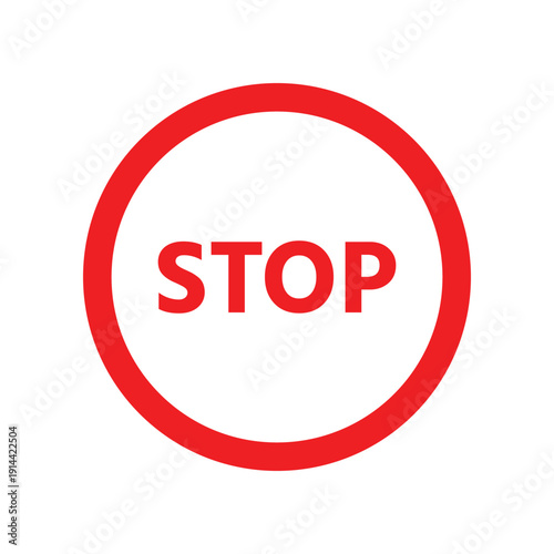 Red circular stop sign icon for traffic safety and warning concepts isolated on white background.
