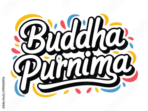 A colorful Buddha Purnima logo with white text on a white background