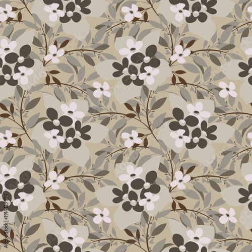 Vector floral seamless pattern. Coffee-colored flowers