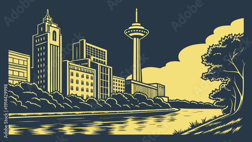 San antonio skyline with iconic tower and river perfect for travel guides, promotional material, city brochures, and tourist websites.