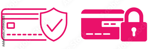 Security credit card vector icon collection, including banking card and secure payment symbols, perfect for online transactions, digital finance, e-wallets