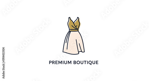 Elegant Minimalist Dress Fashion Boutique Clothing Icon, isolated white background