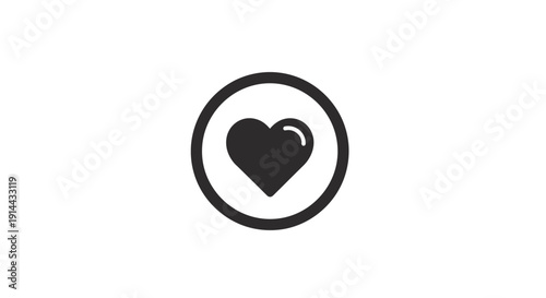 Black Heart Symbol in a Circle Icon on Isolated White Background