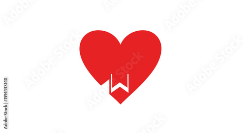 Red Heart Symbol with White Letter W Initial Logo on Isolated White Background