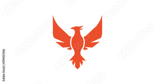 Red Phoenix Bird Logo with Outspread Wings on Isolated White Background