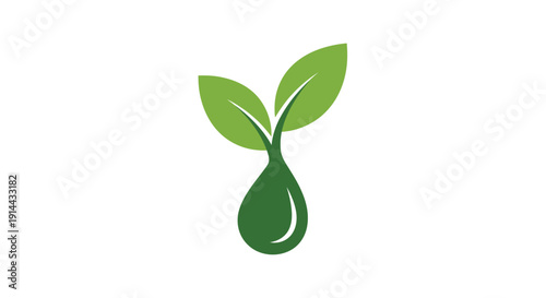 Fresh Green Sprout with Water Droplet Icon Isolated on White Background, Representing Growth and Nature