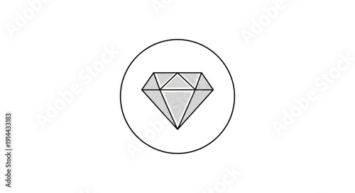 Shiny Diamond Gemstone Icon in Circle Frame Isolated on White Background, Representing Luxury and Value
