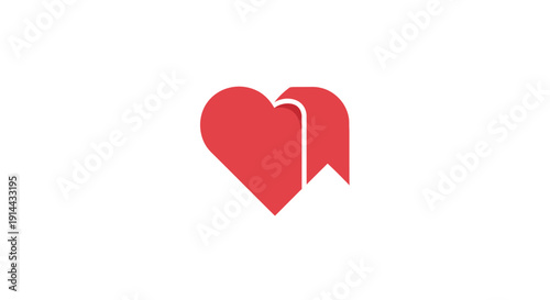Two Red Heart Icons with Bookmark Shape Isolated on White Background, Representing Love and Favorites