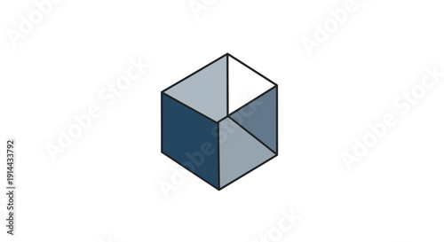 Abstract Blue and Grey 3D Cube Geometric Shape on Isolated White Background