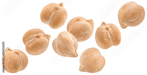 Tableau sur toile Falling chickpeas isolated on white background, full depth of field