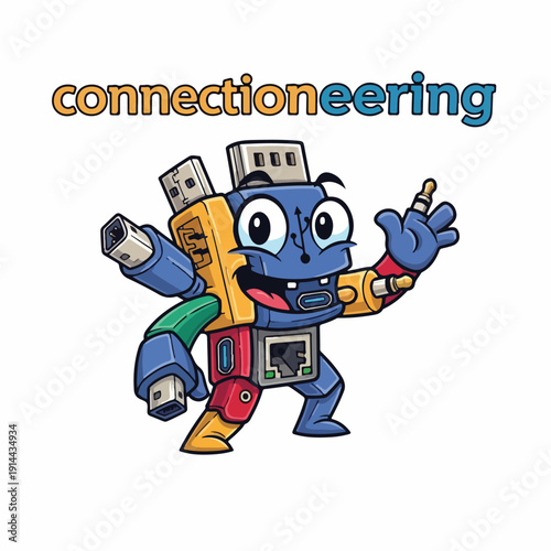 Robotic Connector Character with Tools and Gears