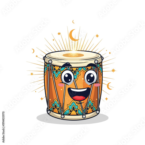 Joyful Drum Character with Radiant Burst