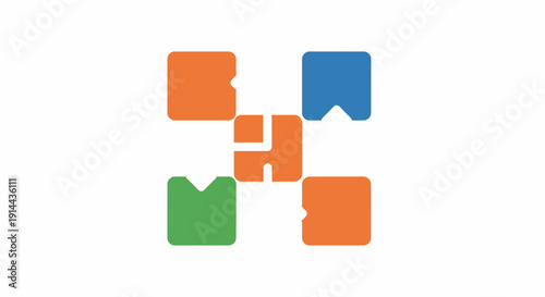 Colorful puzzle pieces connected together.