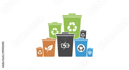 Colorful Recycling Bins with Symbols.