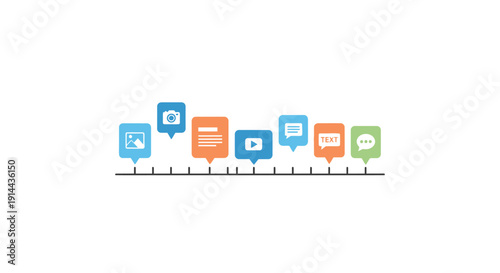 Colorful Speech Bubbles on Black Line.