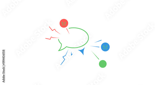 Colorful speech bubble with shapes.