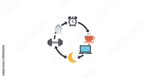 Daily Routine Cycle Icons Set.