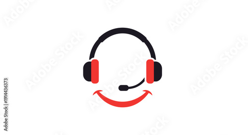 Customer Support Headset Smiling Face Icon.