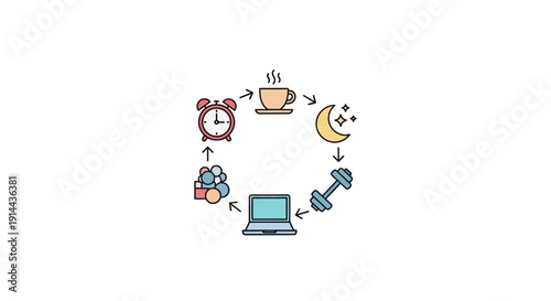 Daily Routine Icons in Circle.