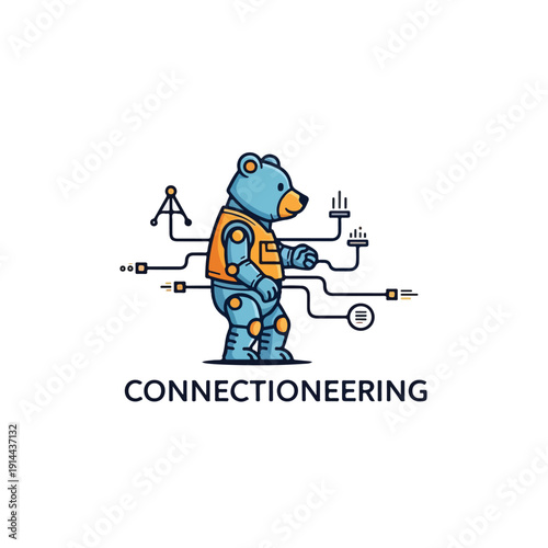 Robot Bear in Orange Vest with Circuit Connections