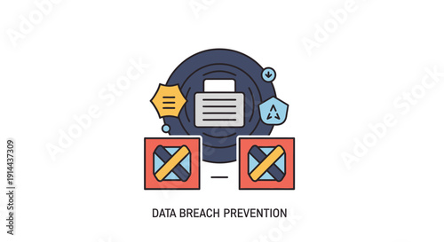 Data Breach Prevention Shield Icon Graphic.