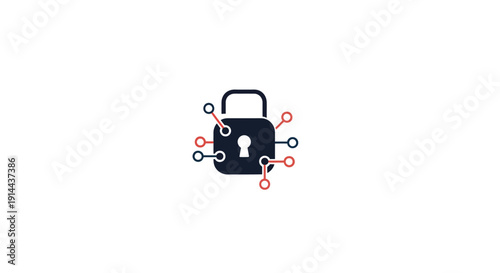 Digital padlock with connected nodes.
