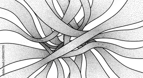 Abstract grayscale pattern of intricate intertwined wavy lines. Dynamic modern graphic design background with subtle texture.