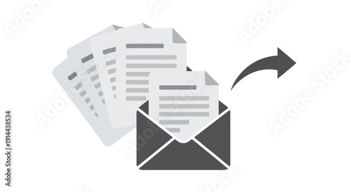 Envelope with documents and arrow icon.