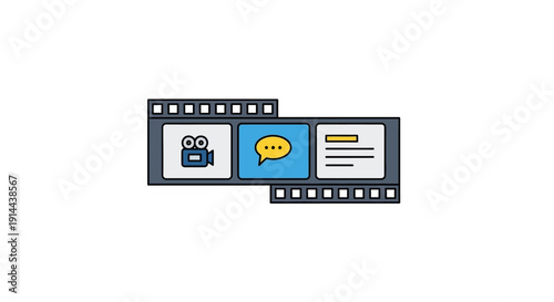 Film strip with chat icons.