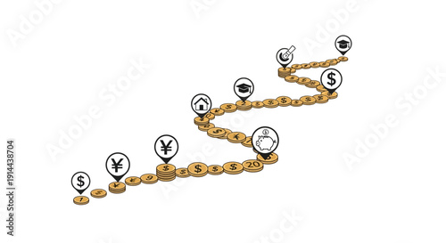 Gold Chain with Currency Symbols.