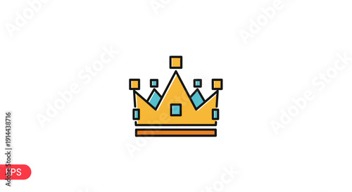 Golden Crown Icon with Jewels Illustration.