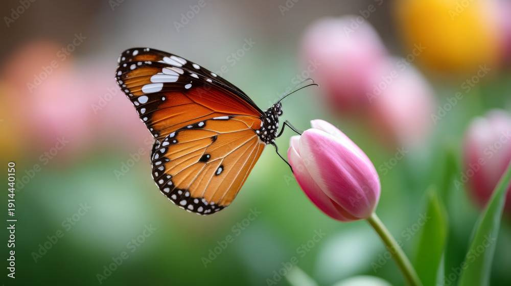 Naklejka premium Butterfly on flower in natural setting: perfect for nature designs