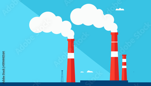 Factory Chimneys Emiting Smoke in Flat Design