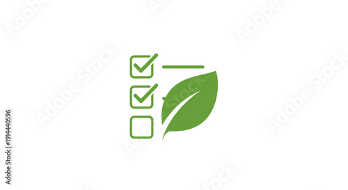 Green Checklist with Leaf Icon Symbol.