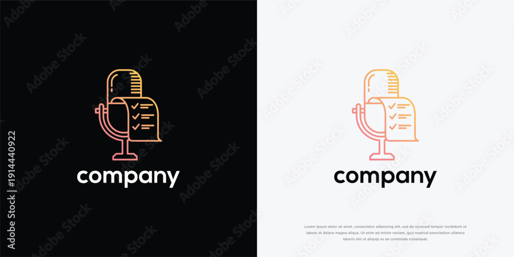 Fototapeta premium Podcast Checklist Logo Design. Modern Audio Task Management Reporting Icon.