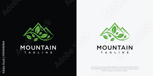 Green Mountain Leaves Logo Design - Nature Eco Organic Brand Identity Template.