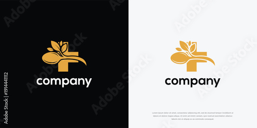 Golden Medical Spoon  Leaf Logo - Healthcare Nutrition Wellness.