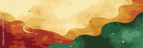 Minimalistic Mountain Sand Panorama in Abstract Bohemian, Boho Style. Vector Horizontal Background