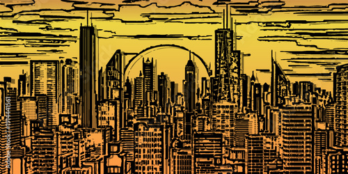 The city silhouette with beautiful morning view