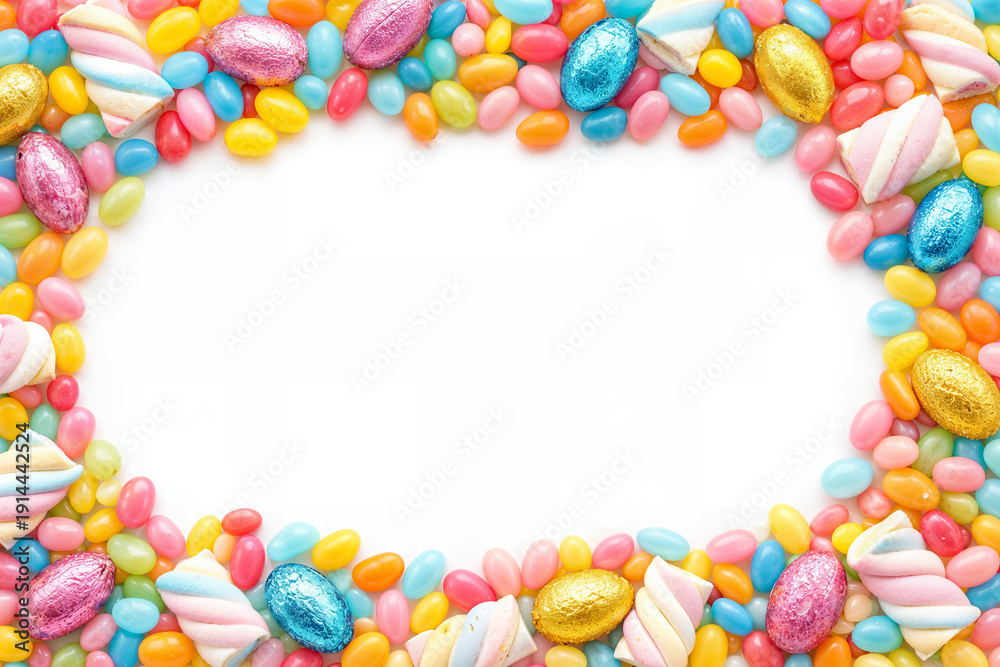 custom made wallpaper toronto digitalVibrant Easter Candy Border Frame with Colorful Jellybeans and Chocolate Eggs on Pure White Background