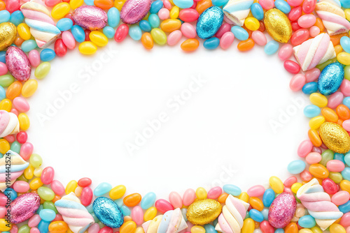 Wallpaper Mural Vibrant Easter Candy Border Frame with Colorful Jellybeans and Chocolate Eggs on Pure White Background Torontodigital.ca