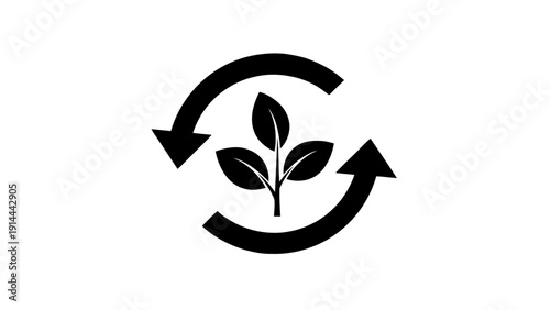 Vector illustration of recycle symbol with a growing plant sprout inside, representing sustainability, ecology, and environmental protection concept icon on a transparent background