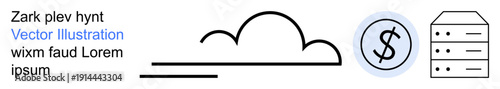 Digital storage, financial technology, cloud data, online services, modern computing, and cybersecurity. Cloud, dollar symbol and data server icons. Cloud data and financial technology concept