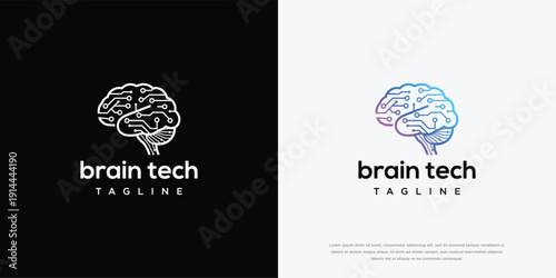 Brain Tech Logo Design - AI Digital Intelligence  Neural Network Concept.