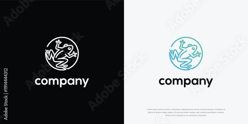 Minimalist Line Art Frog Logo Design. Modern Animal Company Brand Identity.