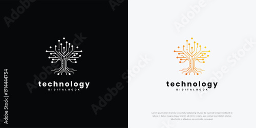 Technology Tree Logo Design Digital Network Circuit Board Icon Data Growth Concept.