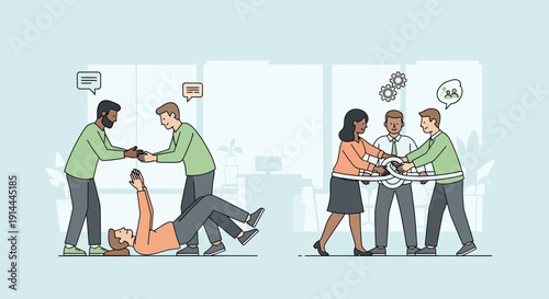 Business conflict and disagreement between colleagues in office environment.