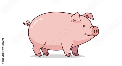Cute cartoon pig standing sideways with a happy expression.
