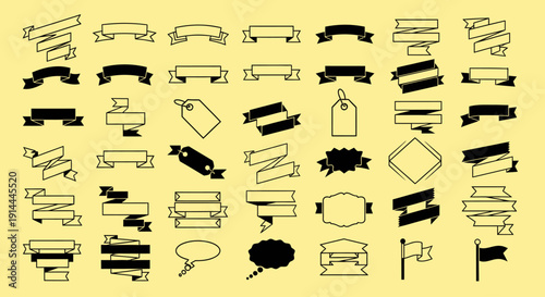 Konstfotografi Collection of various black silhouette ribbons and banners in different shapes and styles