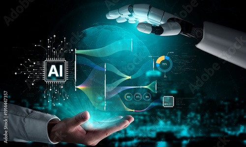 Bilde på lerret AI brain processes big data with generative AI, LLMs, and machine learning to support business decisions, prompt engineering, and future agentic artificial intelligence systems